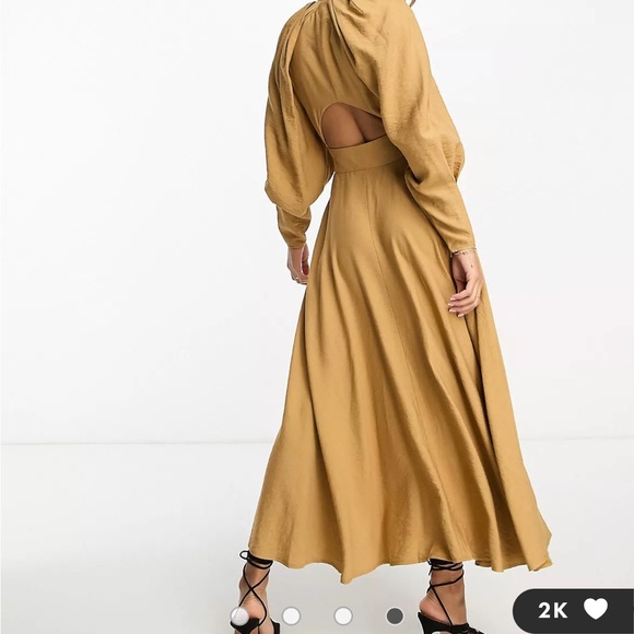 ASOS mustard/Tan midi dress size 10 - Picture 3 of 4